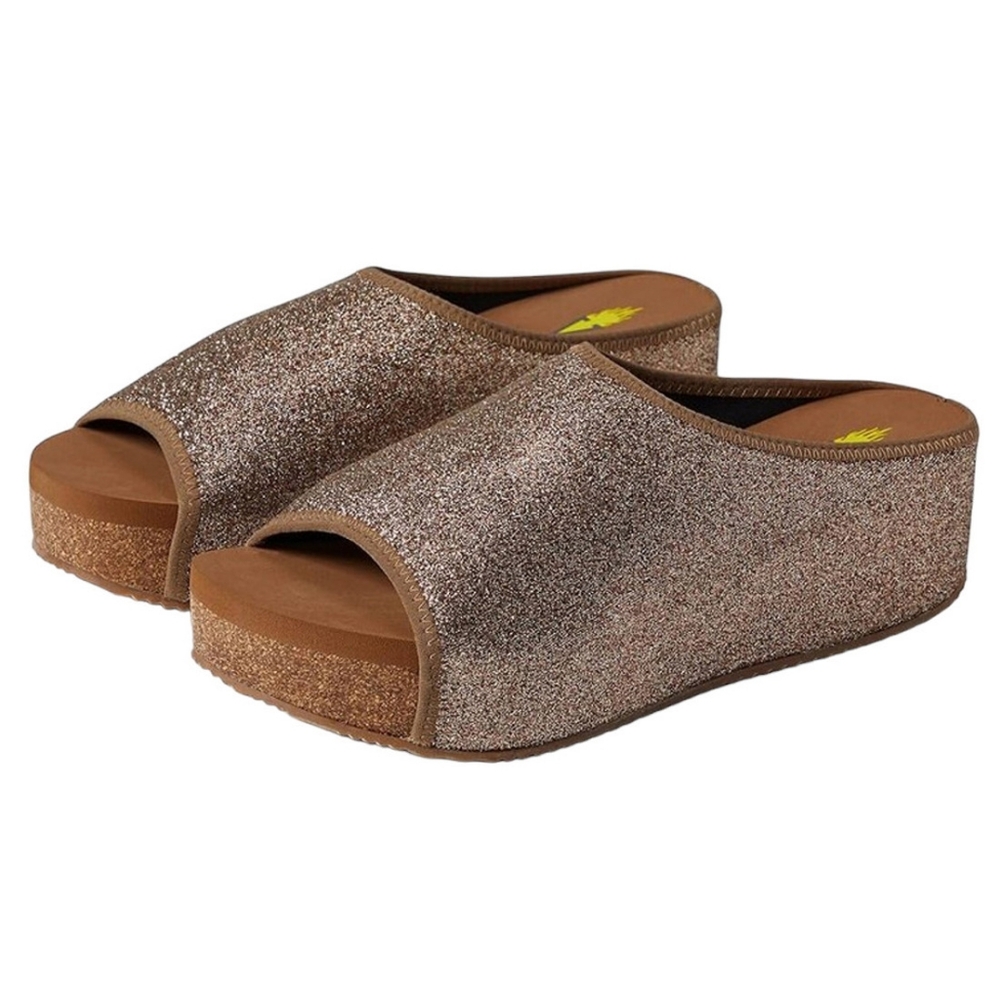Volatile Footwear FESTINA Sparkly Stretch Knit Slip On Sandal - Bronze Metallic